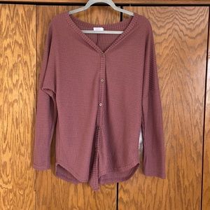 Waffle Knit Button Up Long Sleeve